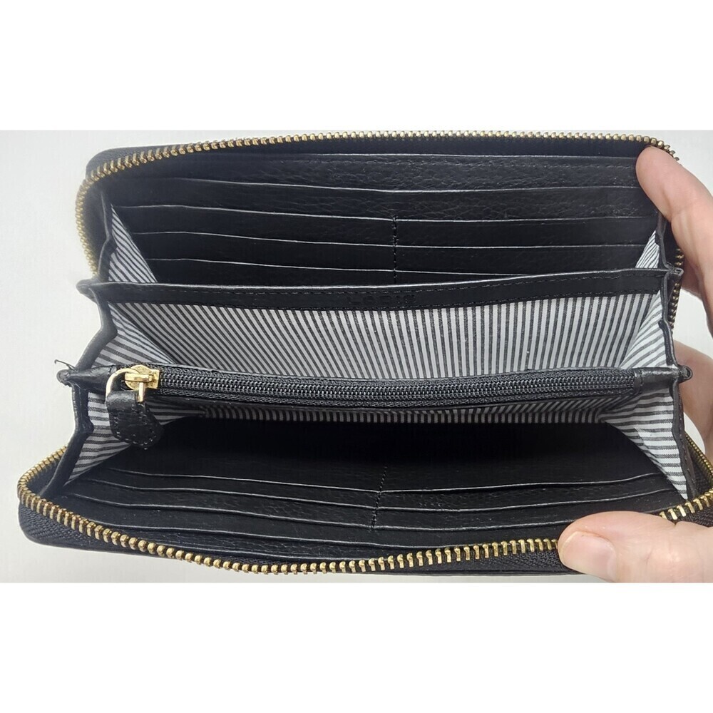 Lodis Black Pebbled Leather Zip Around Clutch Organizer Wallet Credit Card - Picture 5 of 10